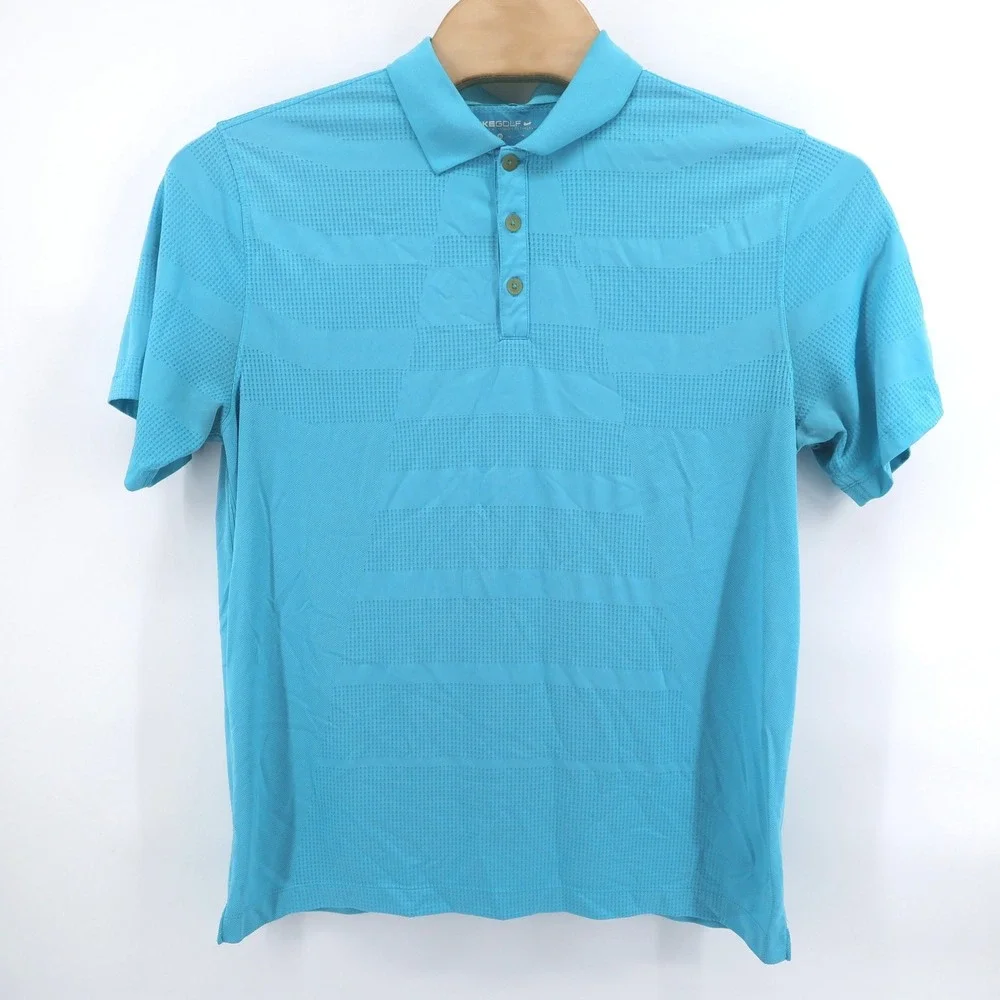 Nike Golf Dri-FIT Textured Performance Polo Shirt Aqua Blue Short Sleeve Mens XL